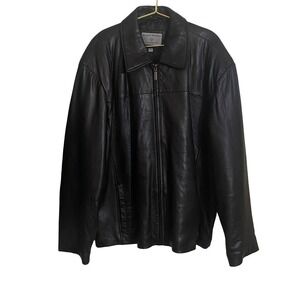 Boston Harbour Black Leather Jacket Zip Front Quilted Lined Men XXL